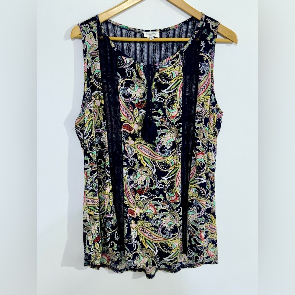 Siren Lily Plus 2X sleeveless tank top hi-low tropical floral palm navy